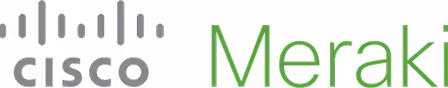 Cisco Meraki logo with Cisco blue bars and Meraki written in green text.