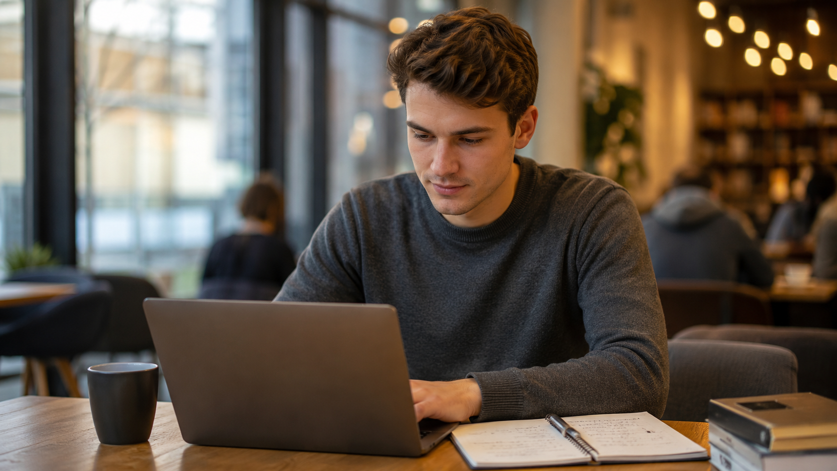Student berechnet am Tisch steuerfreies Einkommen aus seinem Nebenjob