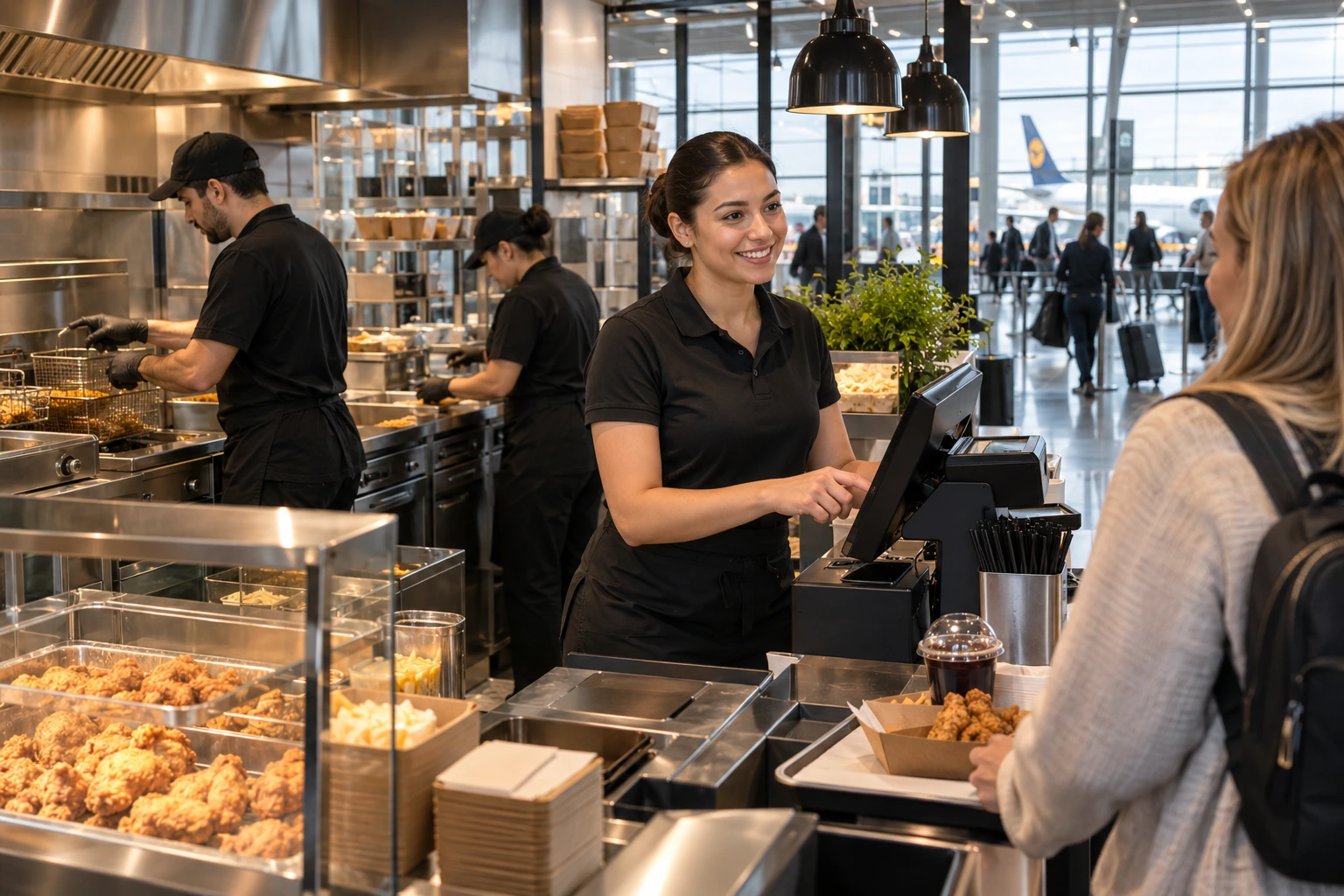Mitarbeiterin im Gastro Team am Flughafen Düsseldorf
