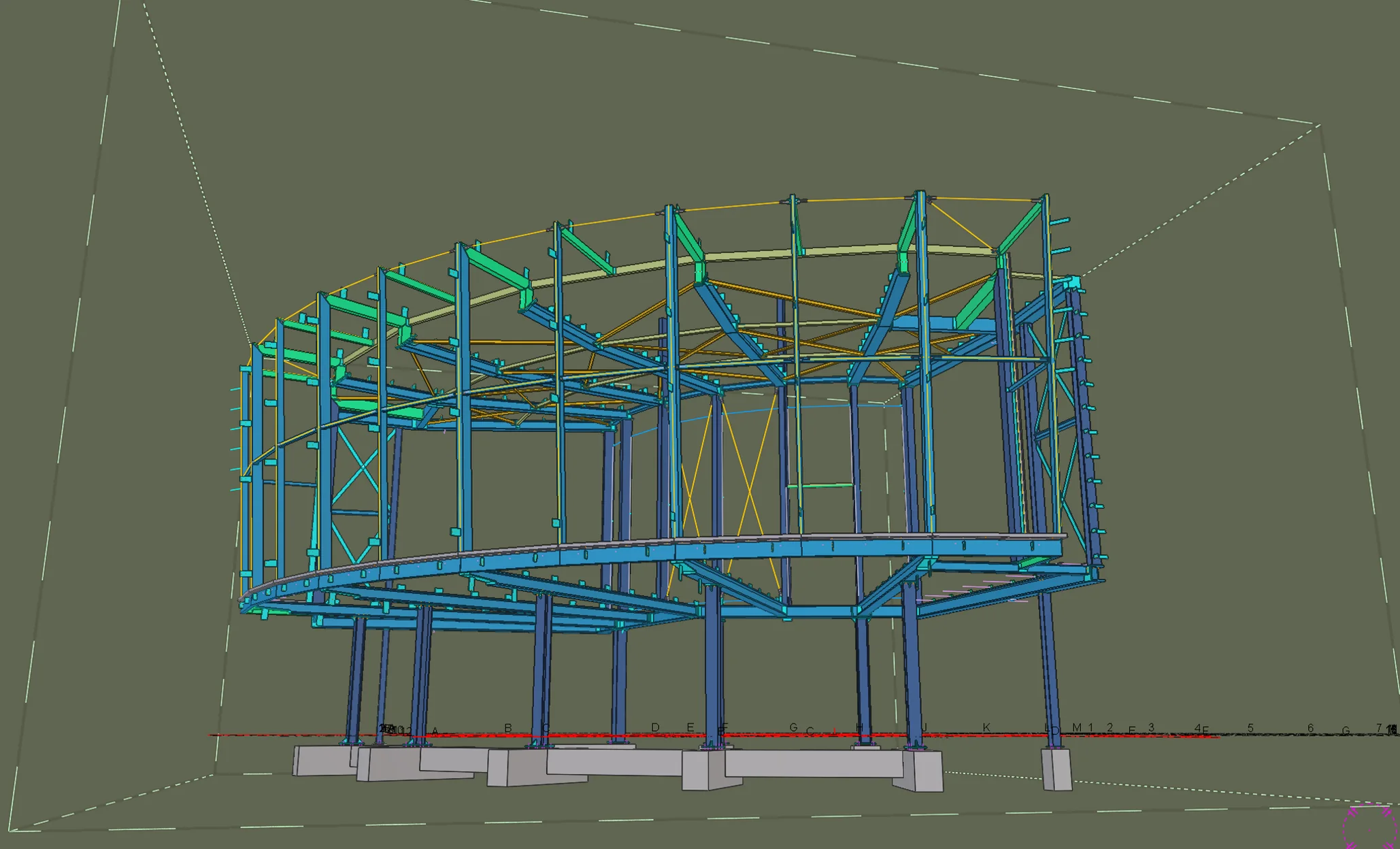 3D-model van de complexe staalconstructie van de uitbreiding in Nijkerk.