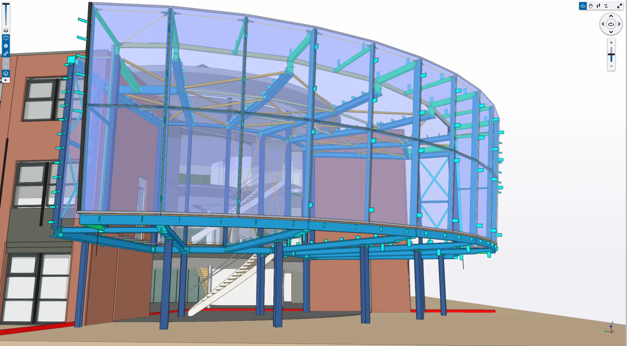 Gecombineerd BIM-model van staal, glas en bestaande gemeentehuis in Nijkerk.