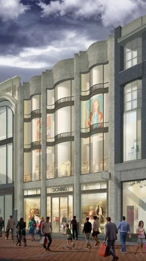 Ontwerprender van de golvende glasgevel aan de Nieuwendijk.