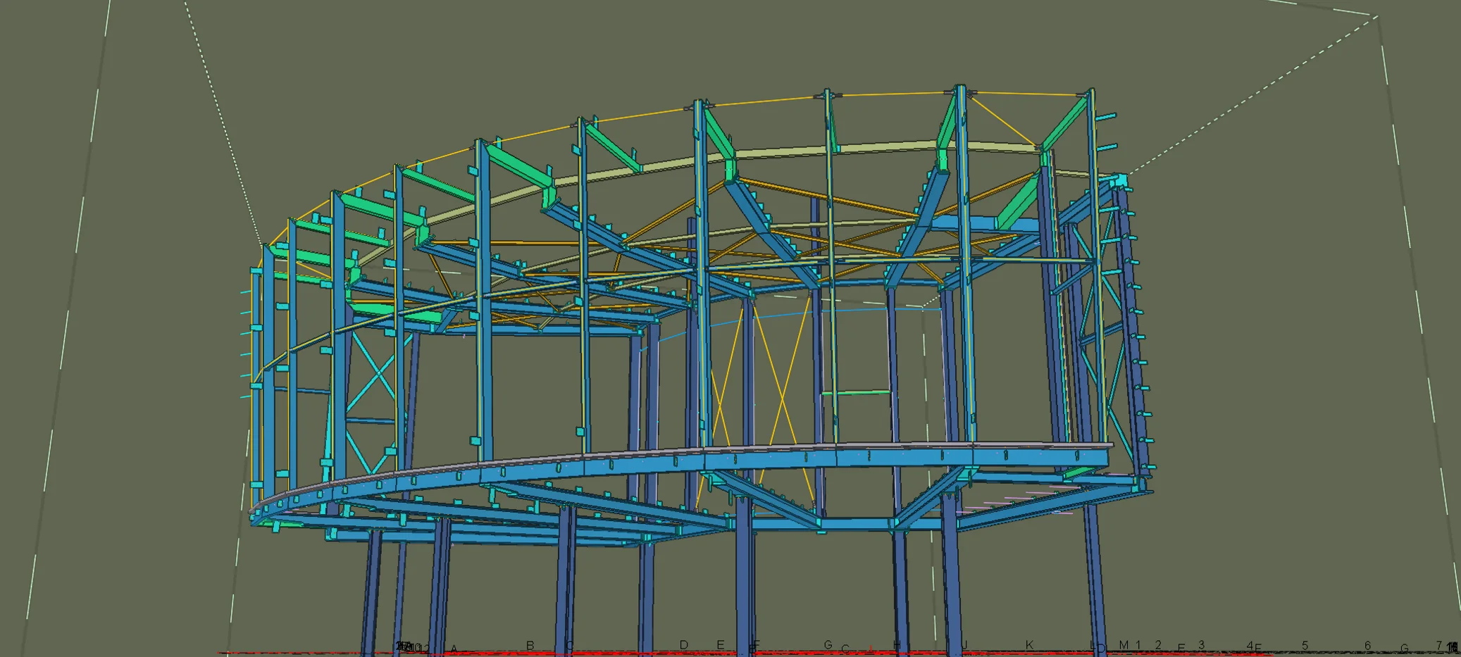 3D-model van de staalconstructie van de raadzaal in Nijkerk.