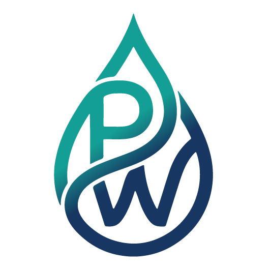 Logo with stylized letters P and W inside a water droplet shape.