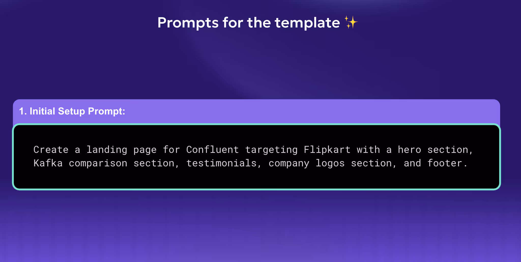 Initial UI prompt for creating a landing page with hero, comparison, testimonials, logos, and footer sections