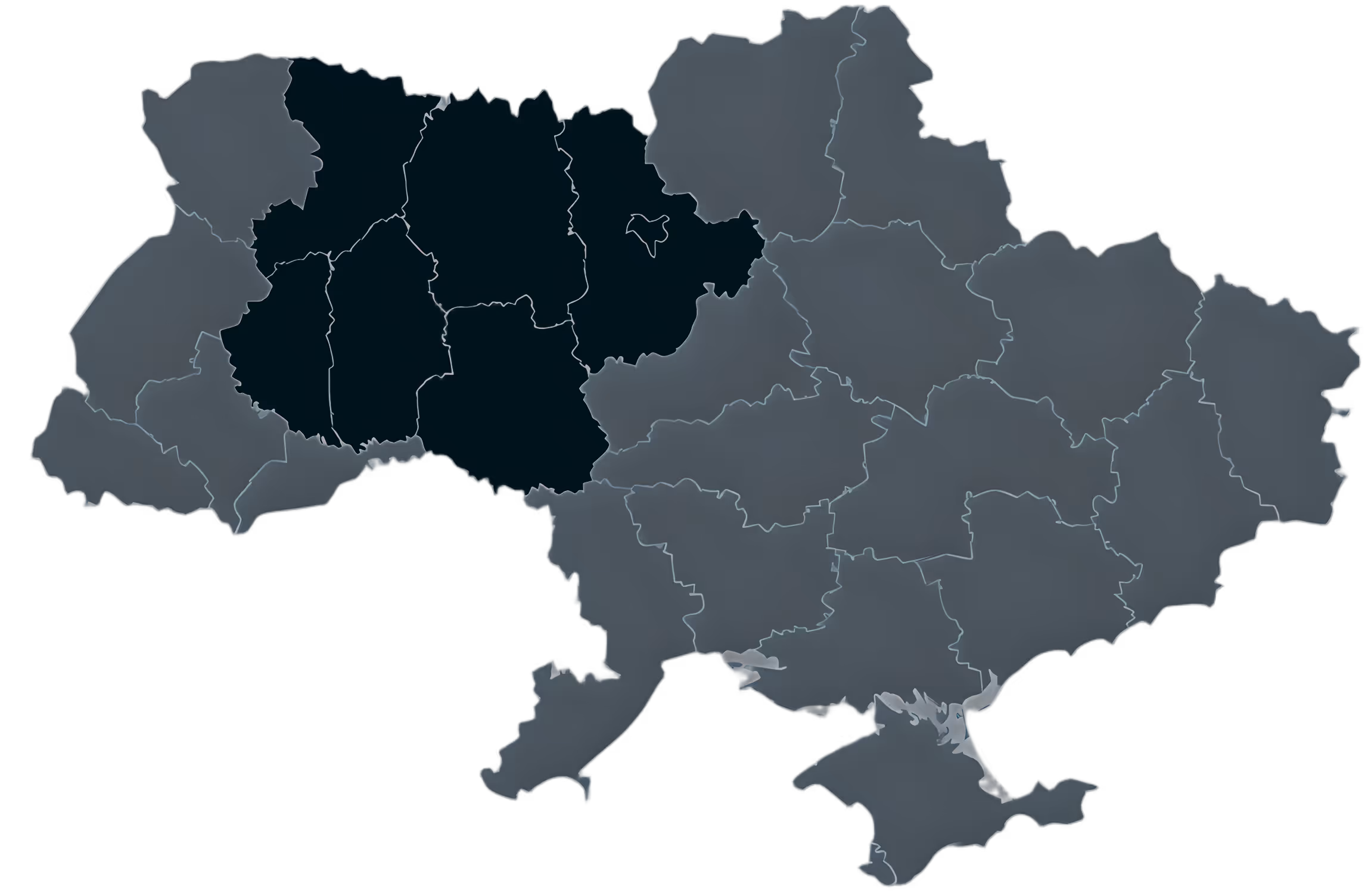 Карта України з виділеними областями, в яких працює компанія