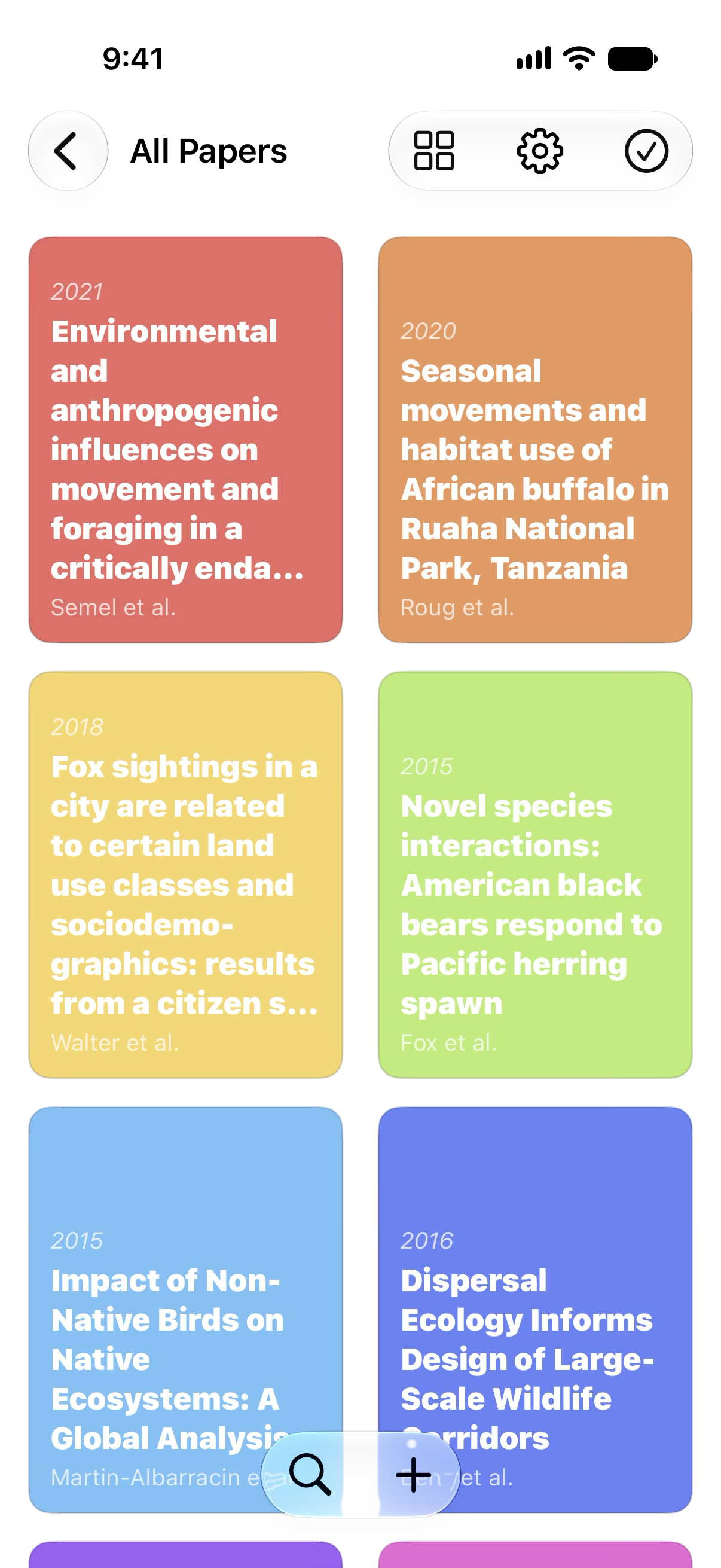 Researchist on iPhone showing the paper library