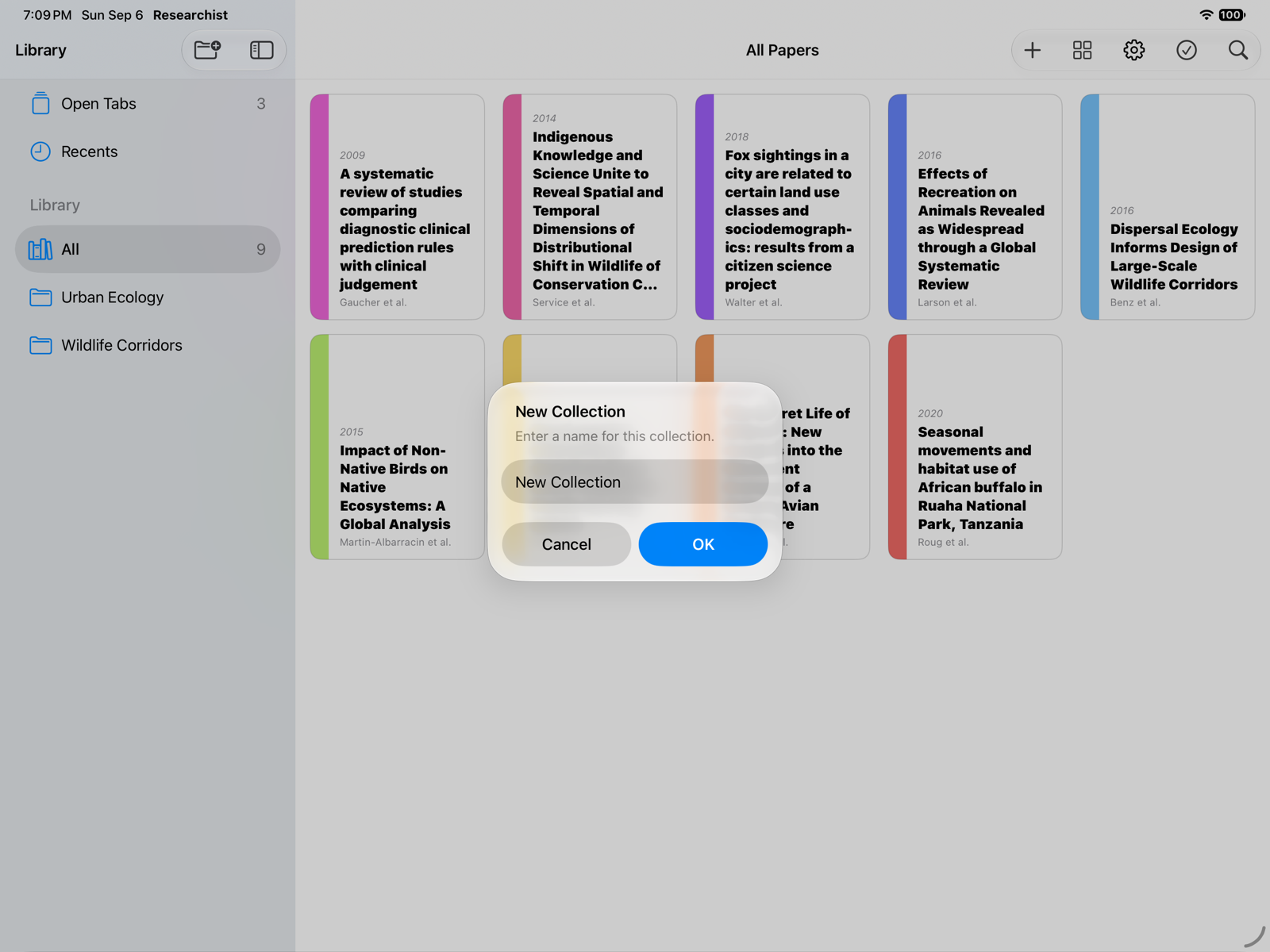 The library with two collections in the sidebar and the New Collection dialog open