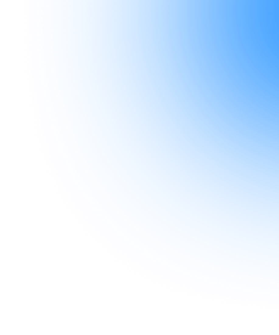 Abstract blue gradient shape with a soft glowing edge on a white background.