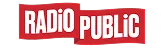 RadioPublic logo with the word 'RADIO' in white on a red irregular shape and 'PUBLIC' in white on a red rectangle.