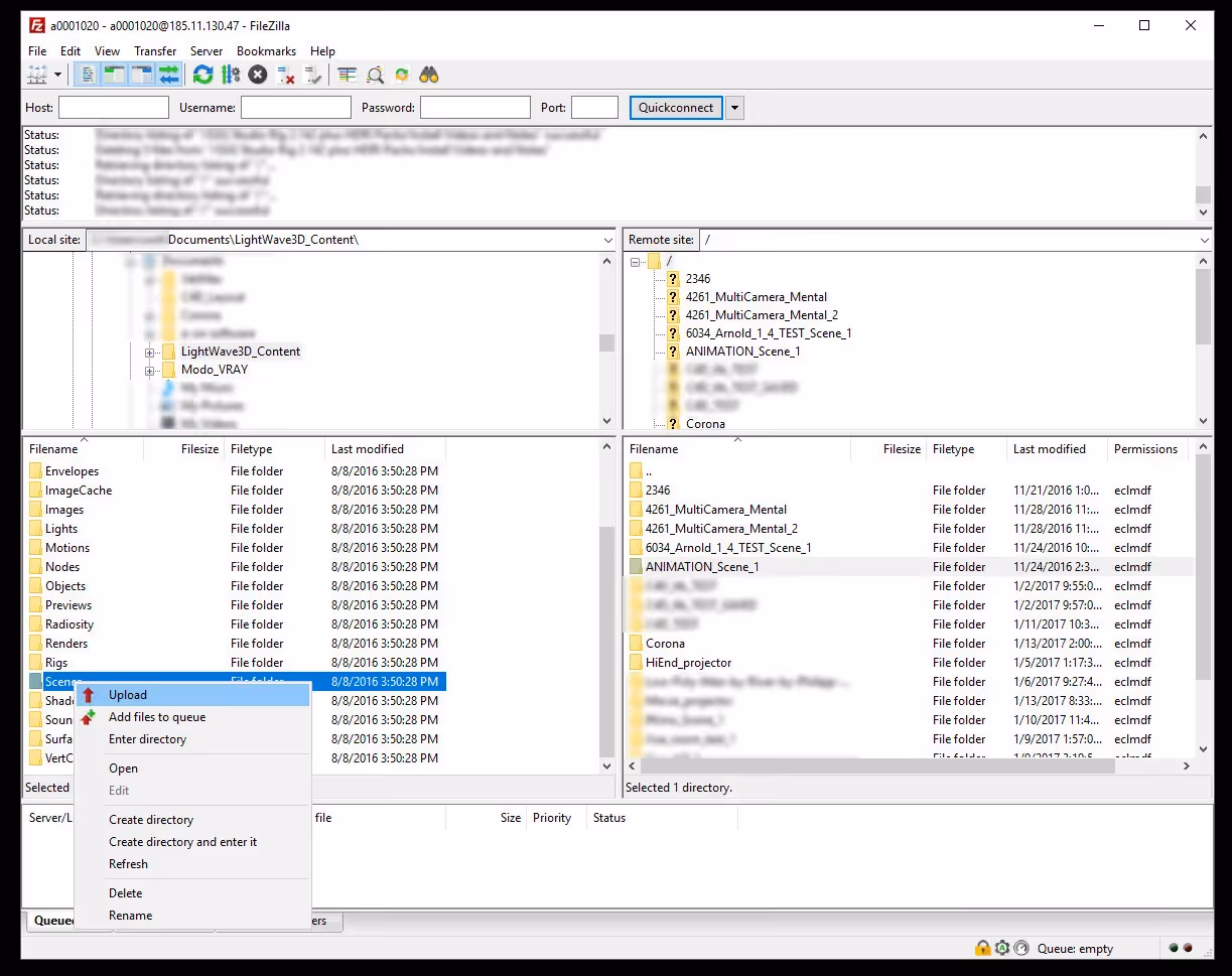 How can I transfer my files without access to renderBeamer? (FTP)