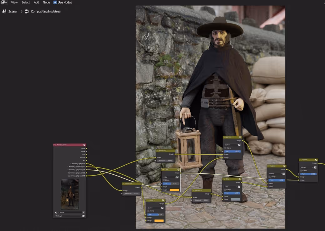 Blenderのライトグループ-夜から昼へ