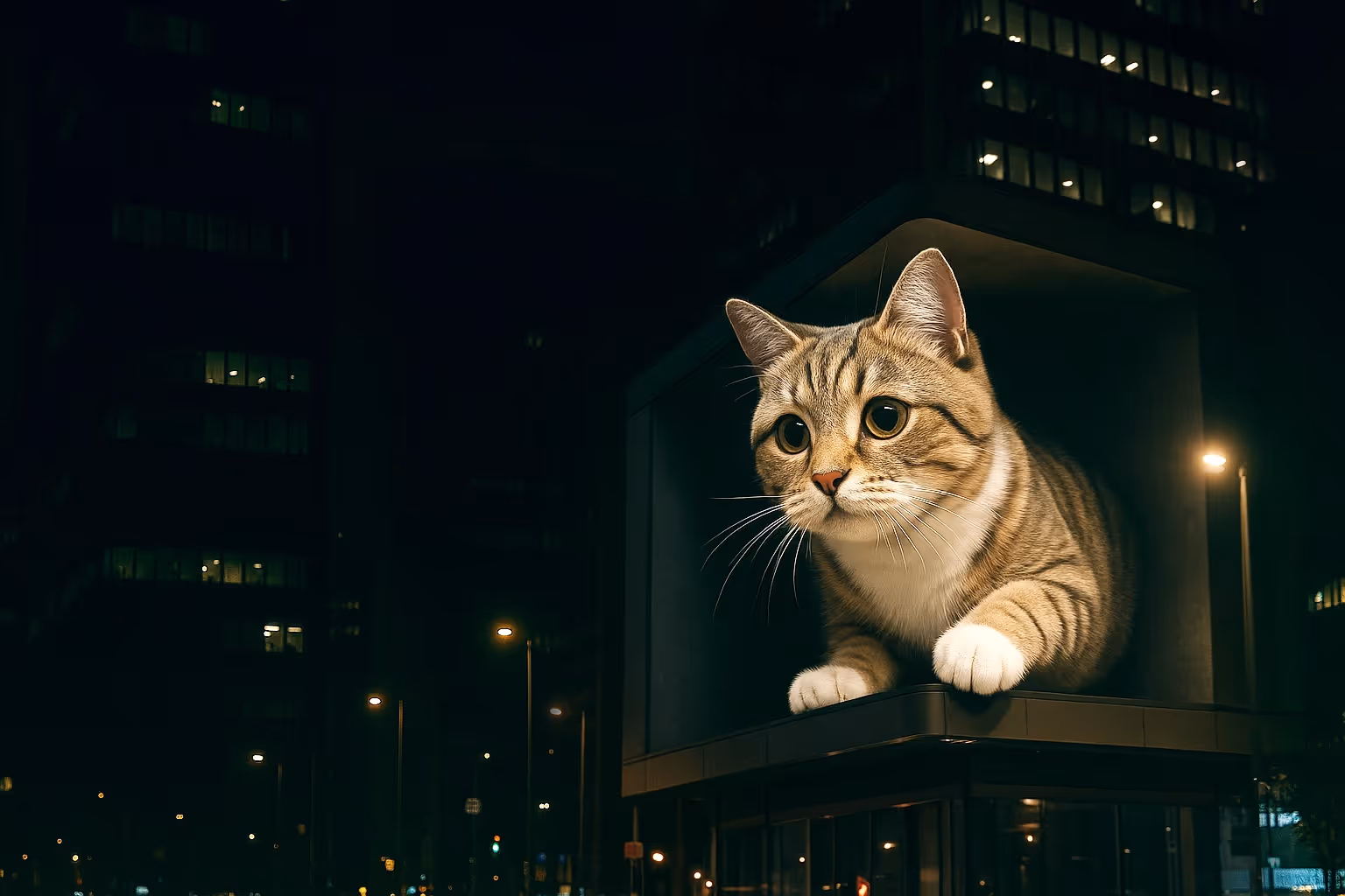 A 3D billboard of a realistic cat