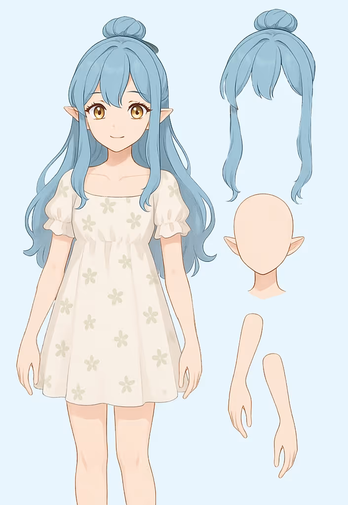 Different layers of a 2D vtuber model