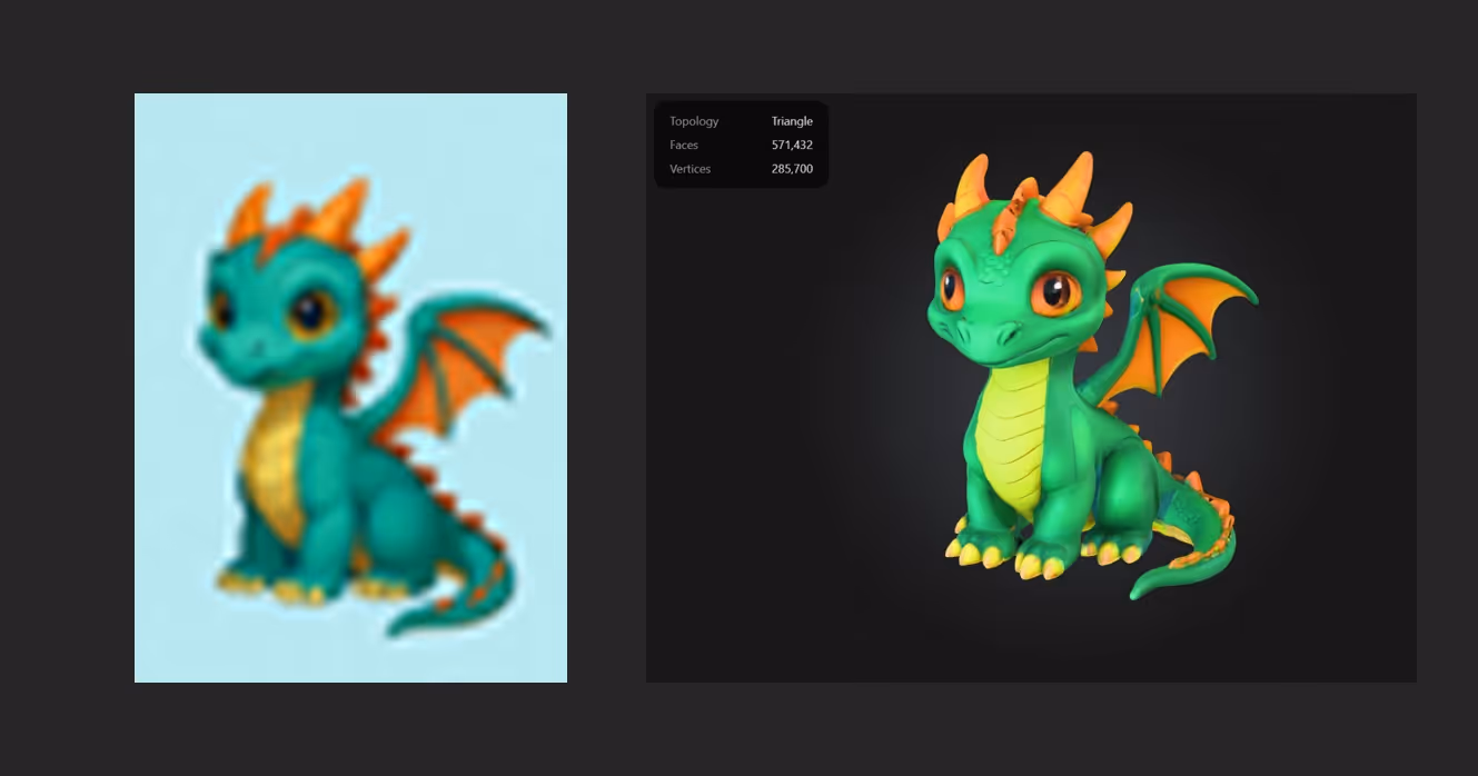 A 3D generated model of a dragon using a low quality photo
