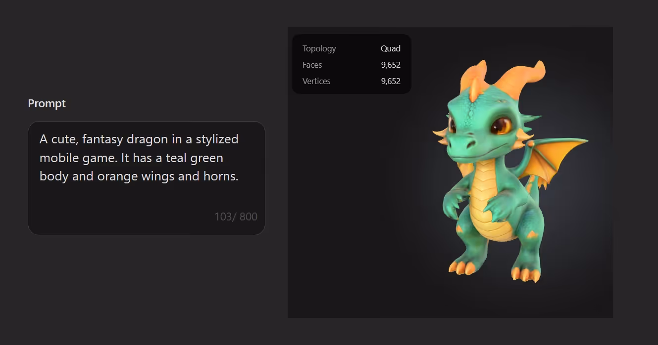 An example of text to 3D AI generation using Meshy
