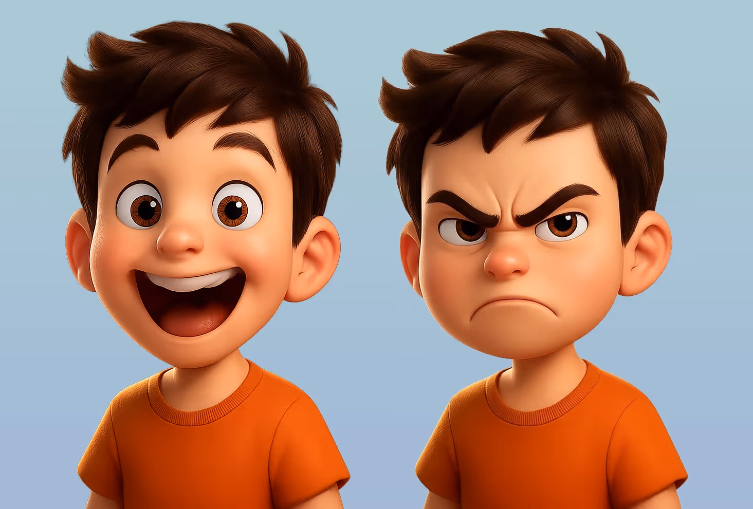 An example of a boy made with AI doing facial expressions