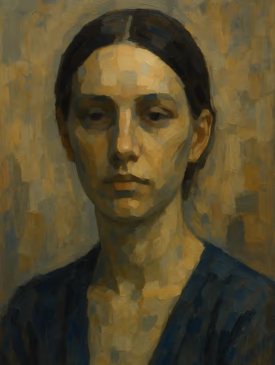 An AI generated painting that shows a woman with a lack of emotion