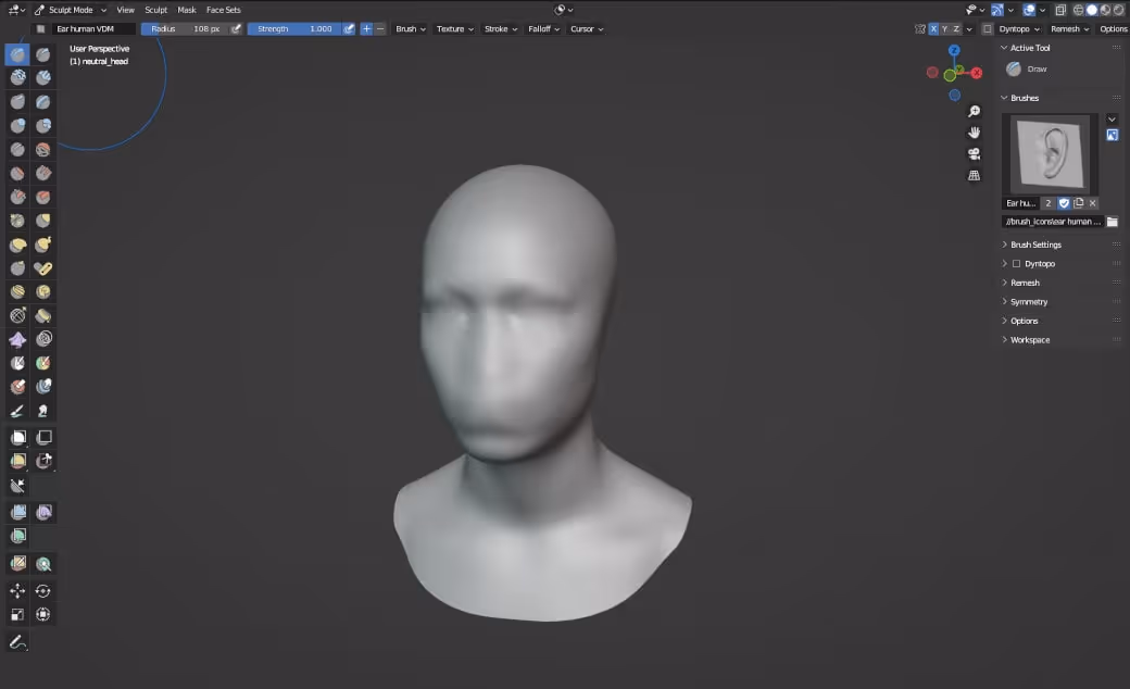 Efficient sculpting with VDM brushes in Blender