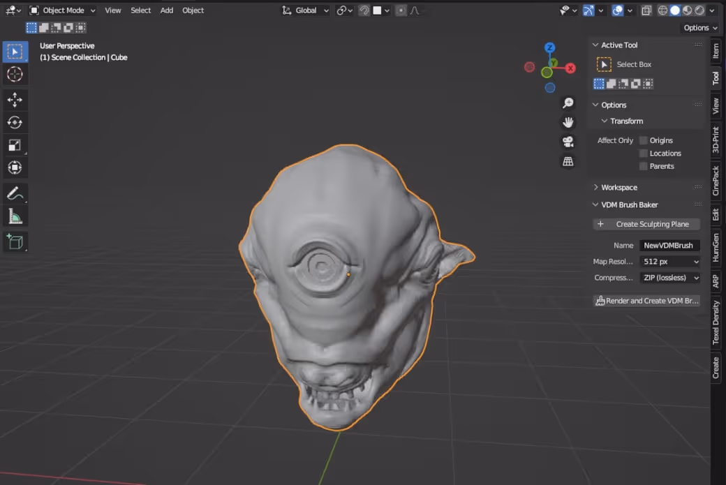 Efficient sculpting with VDM brushes in Blender