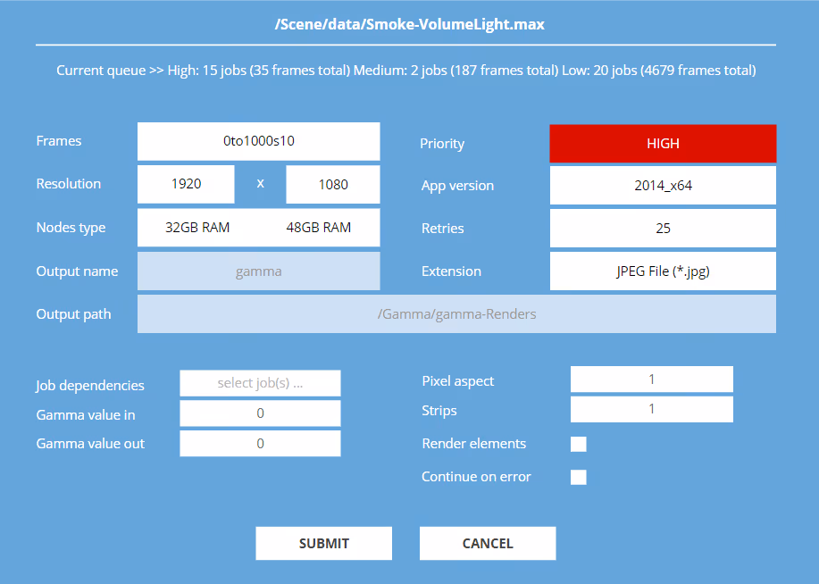 GarageFarm.NET Job Submission Queue