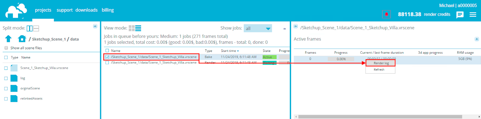 real-time render log