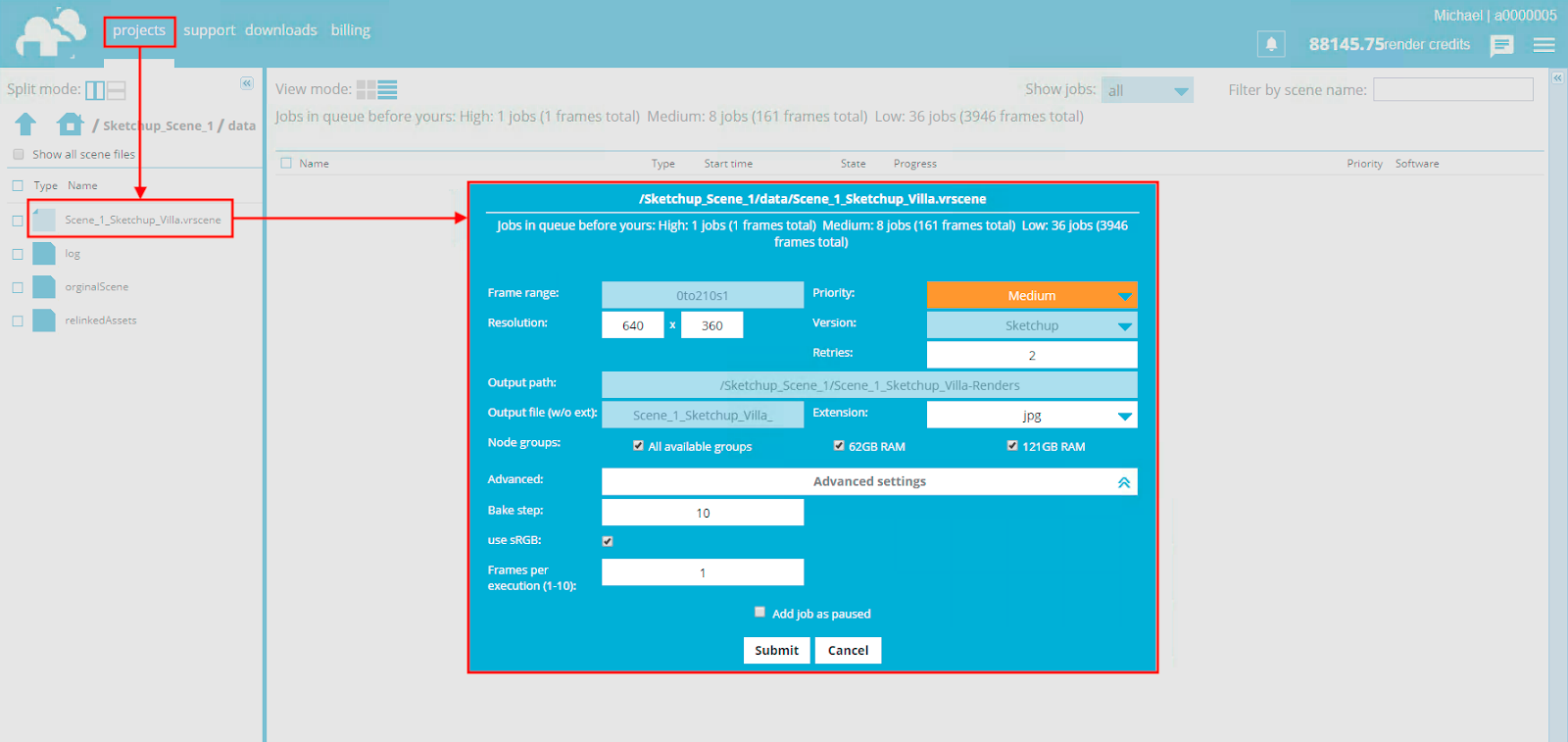 scene to rendering directly from Web Manager file browser