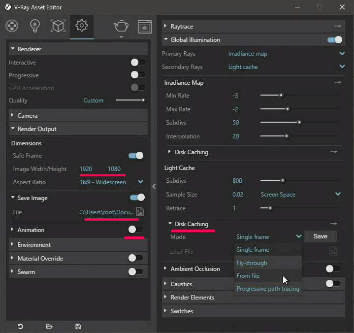 V-Ray render options