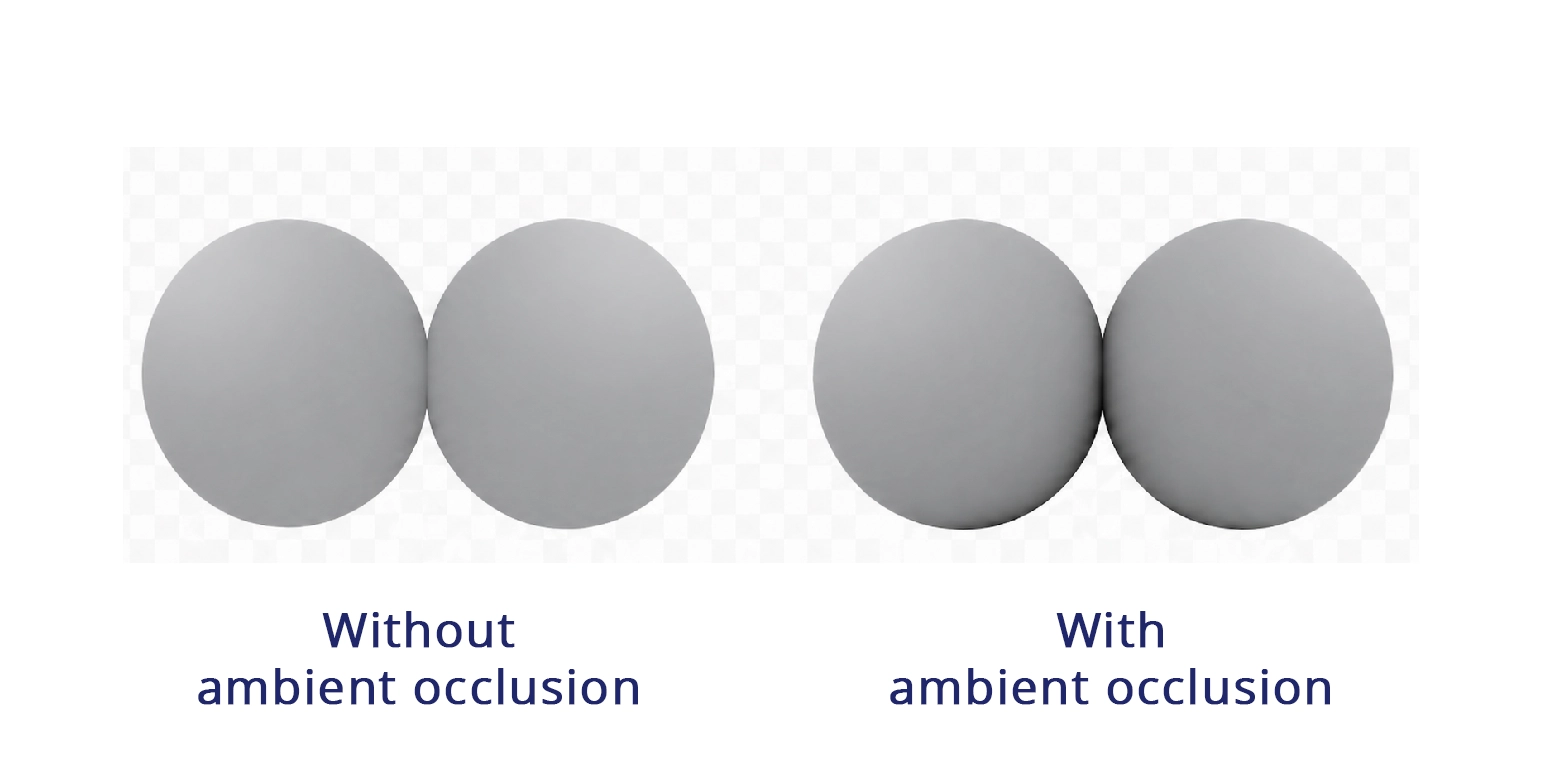 A comparison of 3d objects with ambient occlusion and without ambient occlusion