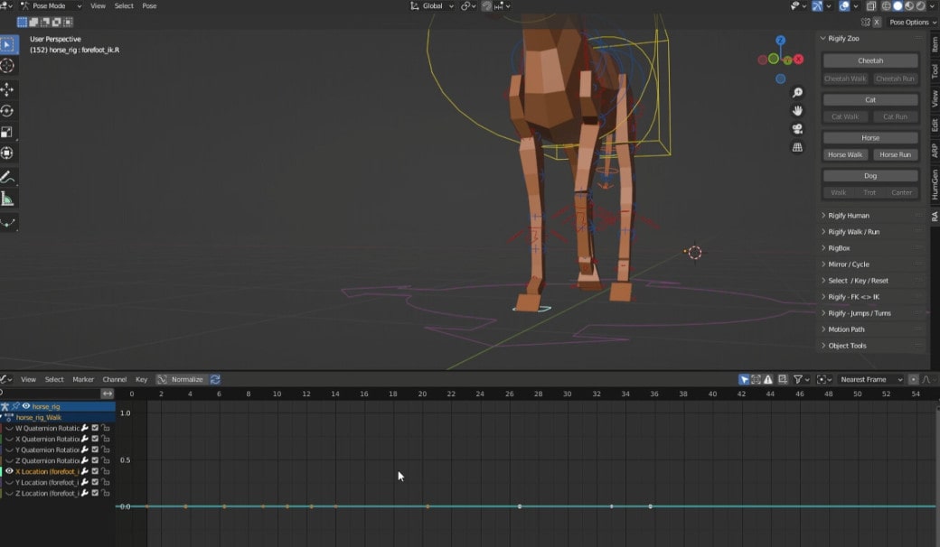 Quick and dirty animated horses in Blender with Rigify Animbox