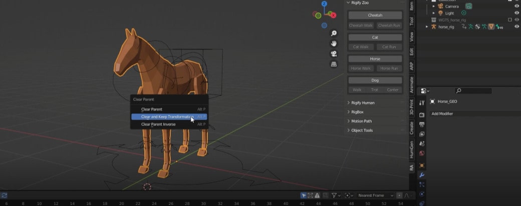 Quick and dirty animated horses in Blender with Rigify Animbox