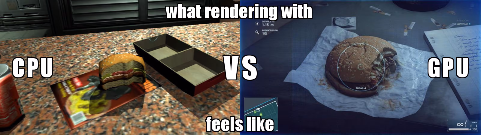 Burgers game rendering comparison picture