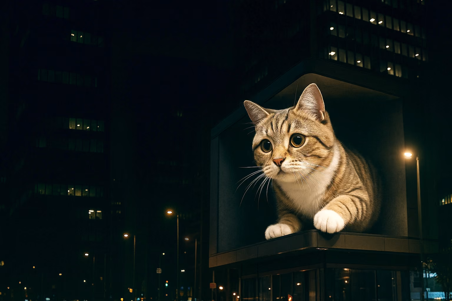 A 3D billboard of a realistic cat