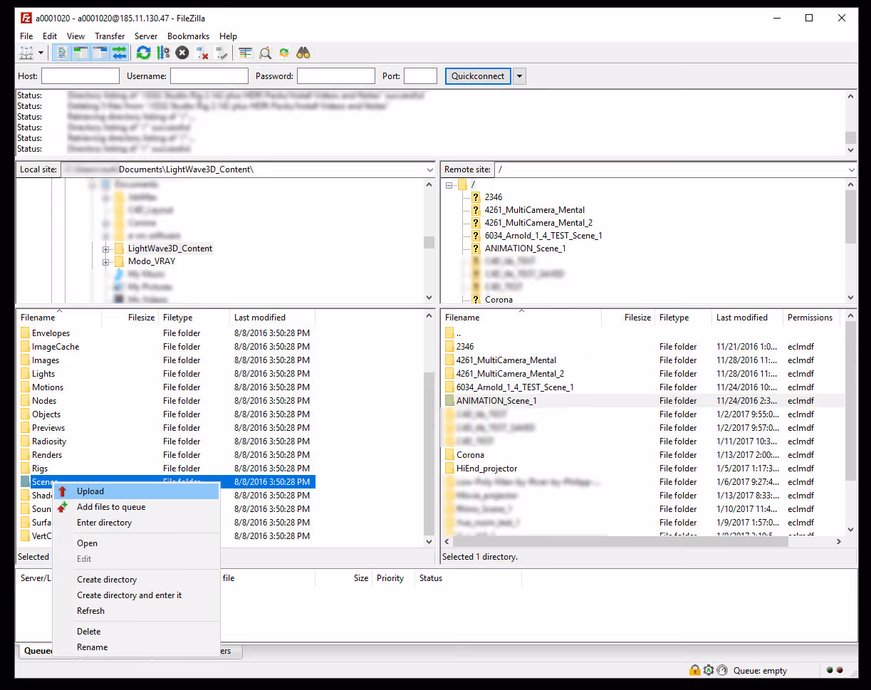 How can I transfer my files without access to renderBeamer? (FTP)
