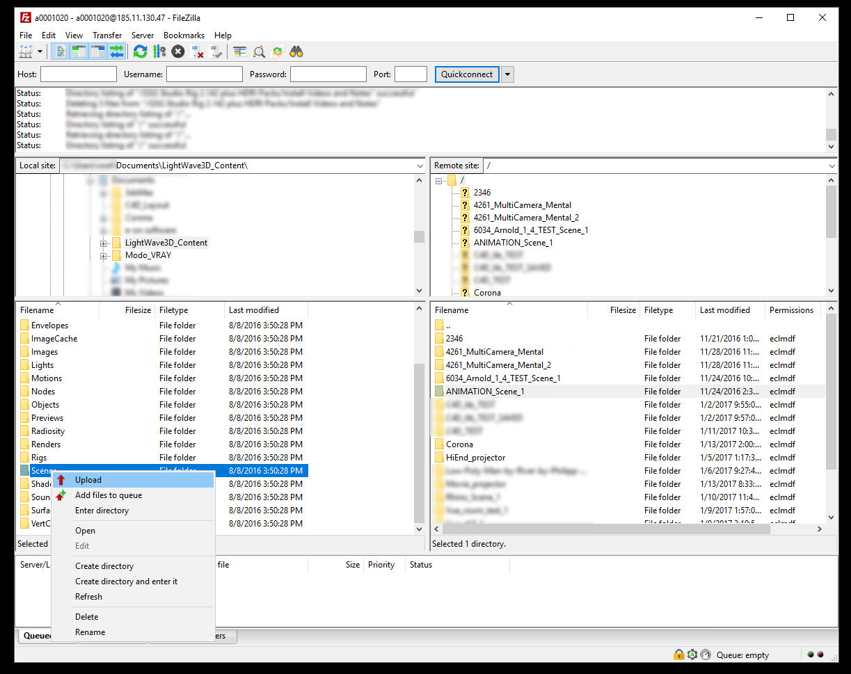 How can I transfer my files without access to renderBeamer? (FTP)