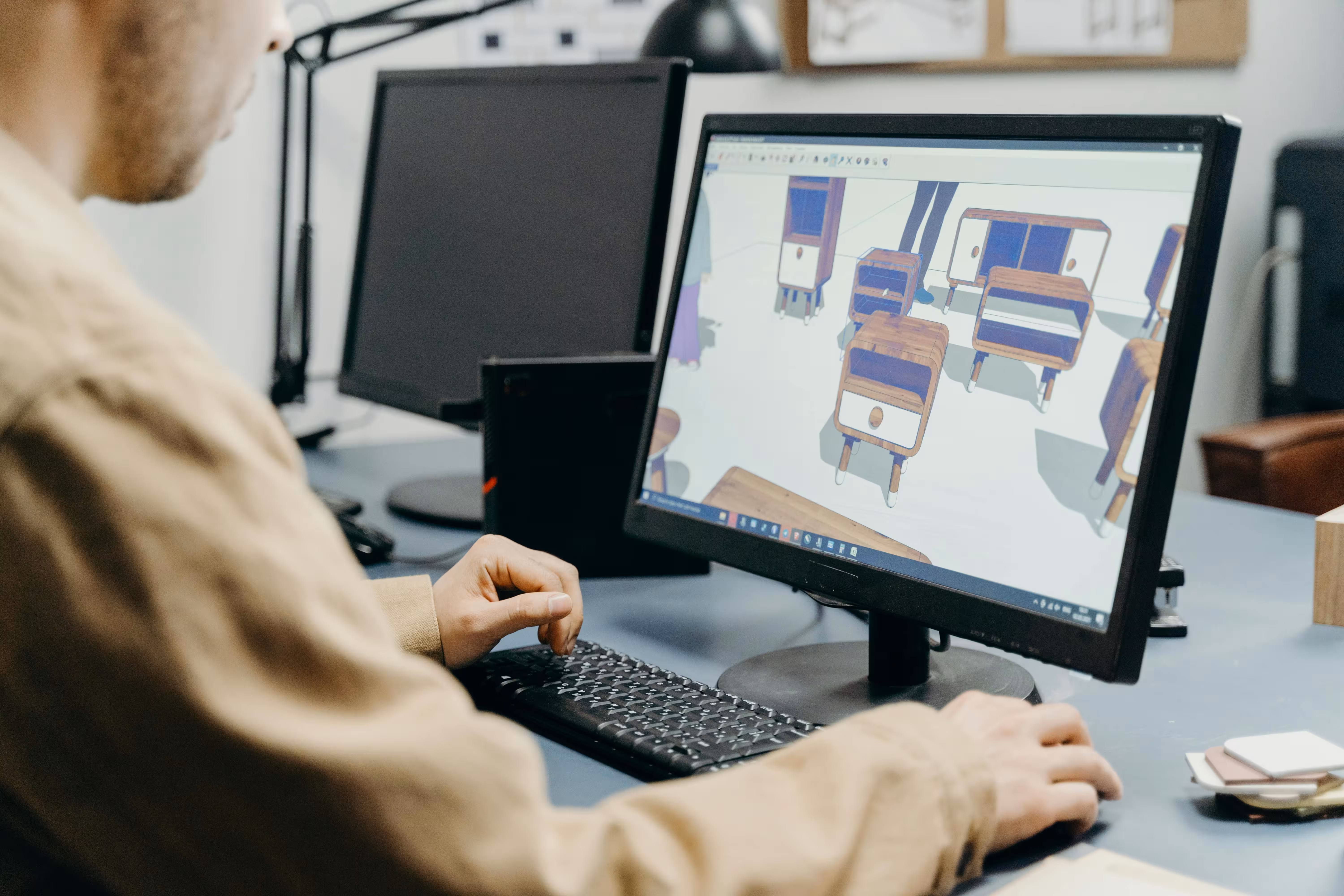 Man using a computer for 3D modeling