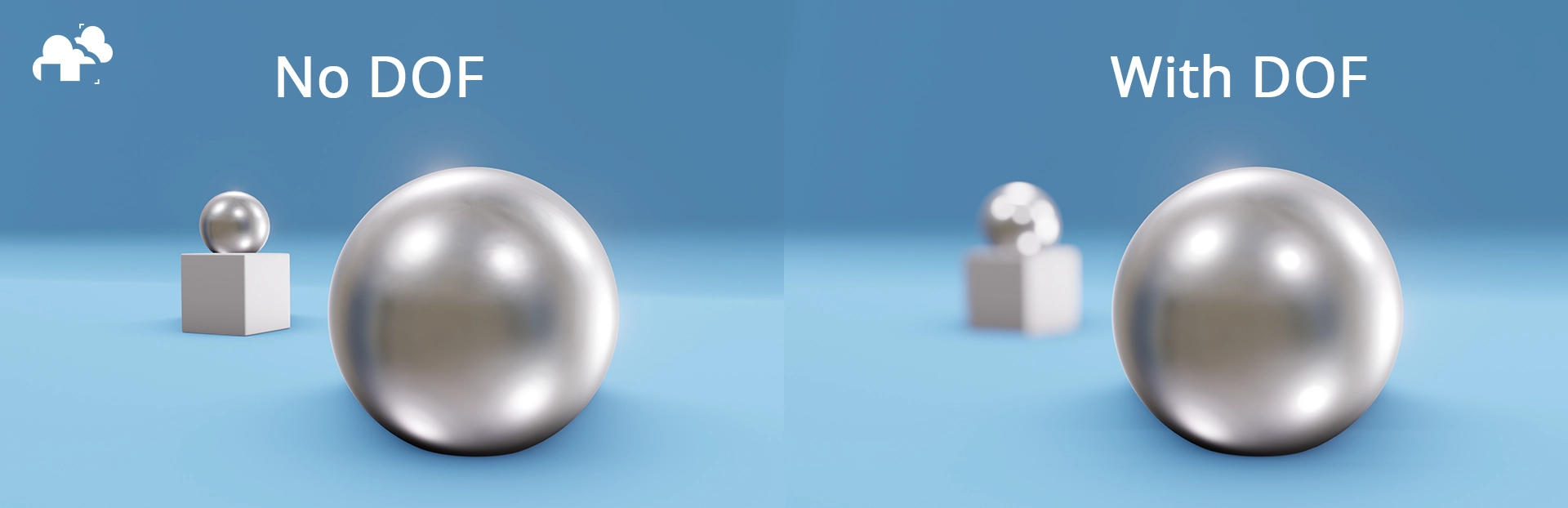 An example of using and without using depth of field in a 3D render