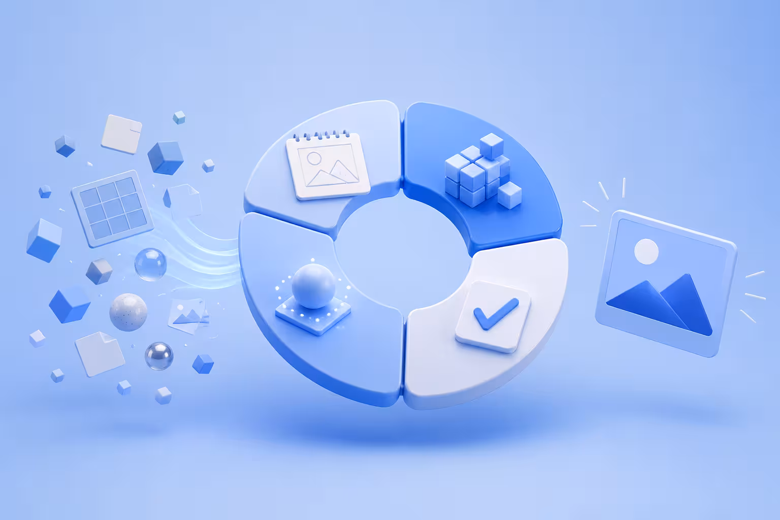 Abstract visual of a 3D production pipeline