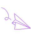 Purple wireframe paper airplane with a curved arrow looping around it on a white background.