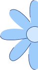 Close-up of a blue stylized flower with six petals and a circular center on a white background.