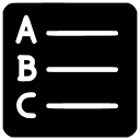 Alphabet list icon with letters A, B, and C and horizontal lines next to each letter.