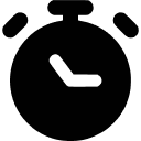 Black silhouette of a round alarm clock showing the time as 10:10.