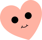 Pink heart with two black eyes and a small smiling mouth.
