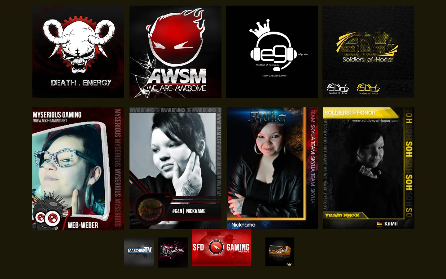 eSport Logos und Clan-Branding von Kim Weber aus Berlin – frühe Grafikdesign-Arbeiten vor ihrer Karriere als Webdesignerin.