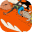 Person running through an orange landscape illustration