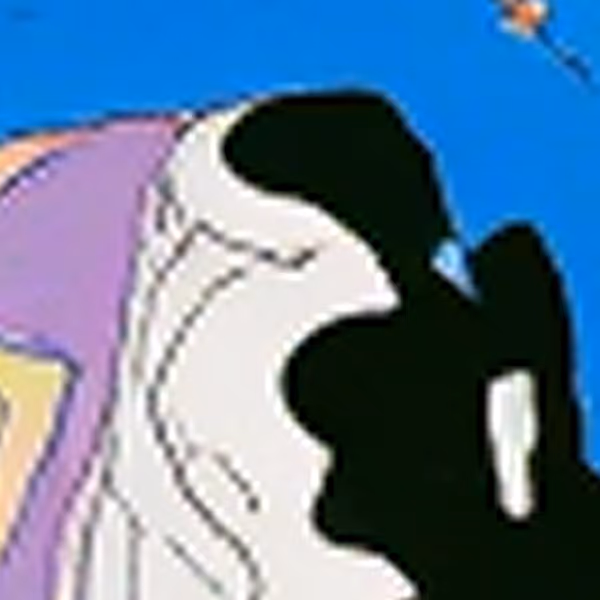 Illustrated sneaker and cliff silhouette detail against blue sky