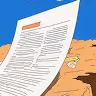 Illustration of a document page standing in an orange canyon landscape