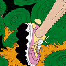 Close-up illustration of a colorful sneaker stepping on green grass
