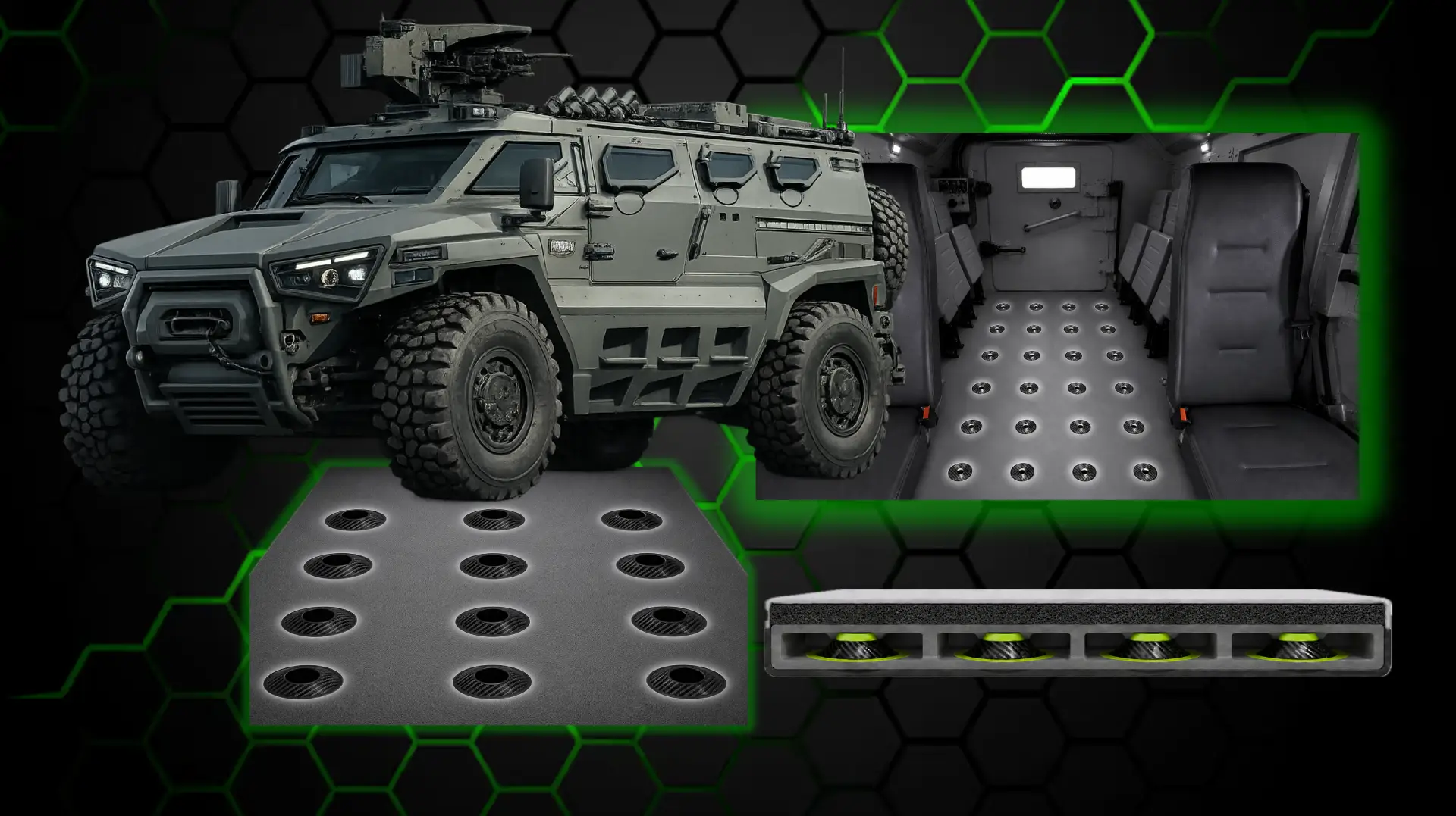 An armored personnel carrier with special technology to absorb blasts underneath it