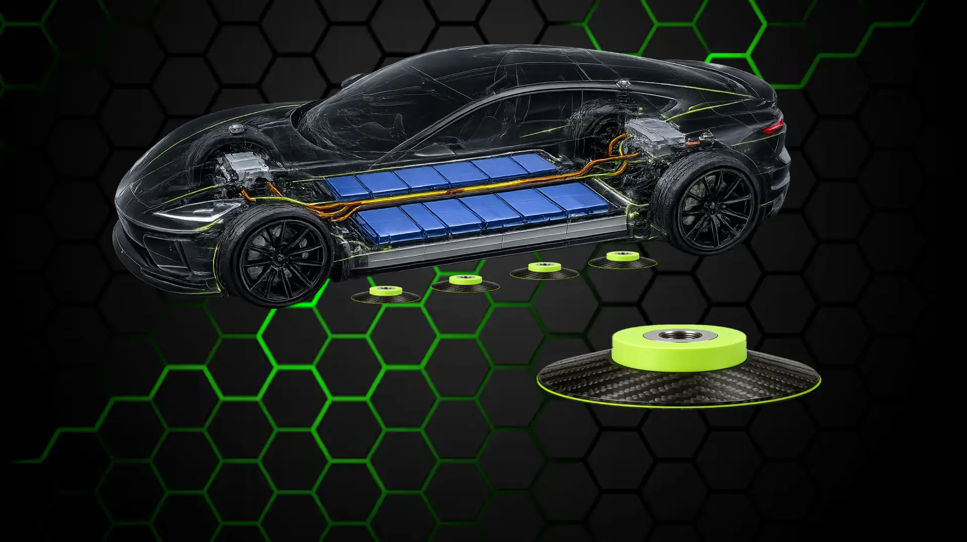 A car with shock absorption discs inside to make a smoother ride for passengers